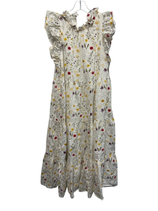 En Saison Size L White, Yellow, Green Print Cotton Sleeveless Floral Print Dress White, Yellow, Green Print / L