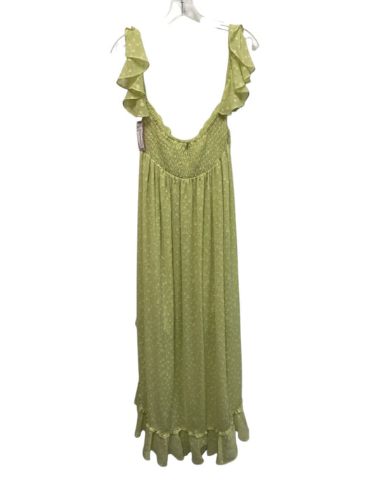 Misa Size M Light Green Polyester Ruffle Cap Sleeve Metallic Thread Dress Light Green / M