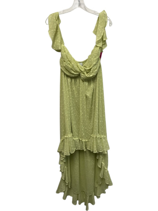 Misa Size M Light Green Polyester Ruffle Cap Sleeve Metallic Thread Dress Light Green / M