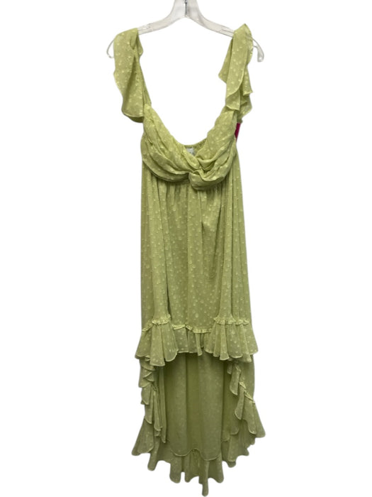 Misa Size M Light Green Polyester Ruffle Cap Sleeve Metallic Thread Dress Light Green / M