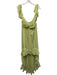 Misa Size M Light Green Polyester Ruffle Cap Sleeve Metallic Thread Dress Light Green / M