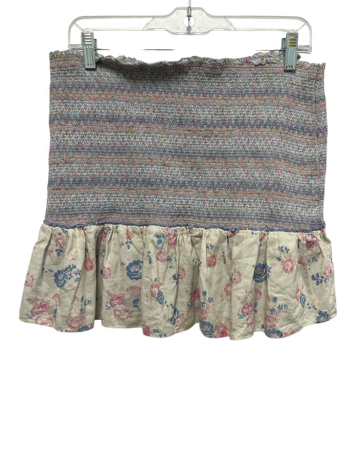 Love Shack Fancy Size XL Blue, Pink, Cream Cotton Smocked Waist Band Mini Skirt Blue, Pink, Cream / XL