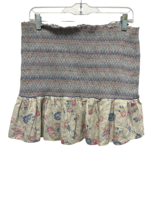 Love Shack Fancy Size XL Blue, Pink, Cream Cotton Smocked Waist Band Mini Skirt Blue, Pink, Cream / XL