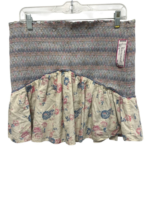 Love Shack Fancy Size XL Blue, Pink, Cream Cotton Smocked Waist Band Mini Skirt Blue, Pink, Cream / XL