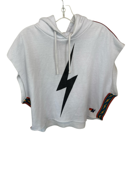 Aviator Nation Size Small White Polyester Blend Lightning Bolt Hood Sweatshirt White / Small