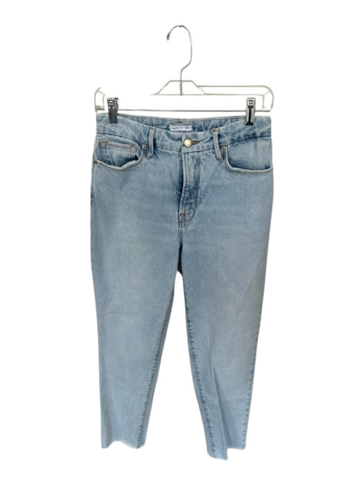 Good American Size 0 Light Wash Cotton Blend Denim Raw Hem Straight Jeans Light Wash / 0