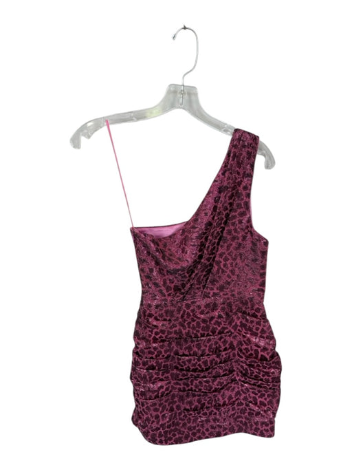 Ramy Brook Size Small Pink Cheetah One Shoulder Side Zip Pleated Dress Pink / Small