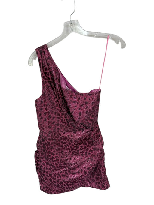 Ramy Brook Size Small Pink Cheetah One Shoulder Side Zip Pleated Dress Pink / Small