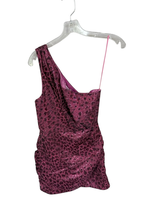 Ramy Brook Size Small Pink Cheetah One Shoulder Side Zip Pleated Dress Pink / Small