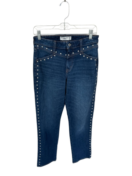 Abercrombie & Fitch Size 26 Blue Denim Dark Wash Straight Studded Jeans Blue / 26