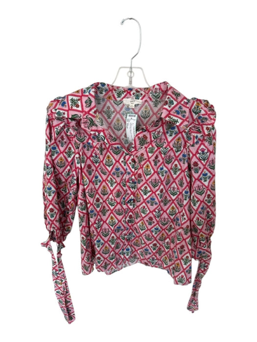 Entro Size Small pink floral Cotton Long Sleeve Collar Button Down Top pink floral / Small