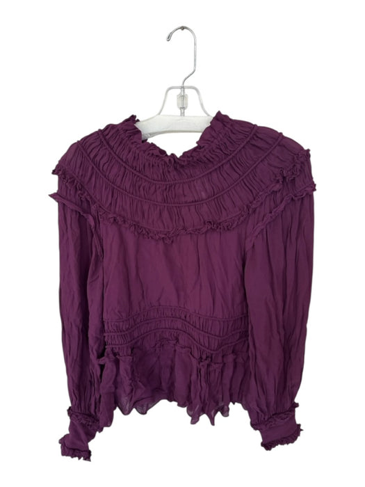 Farm Rio Size Small Purple Viscose ruffles Pleats Long Sleeve Top Purple / Small