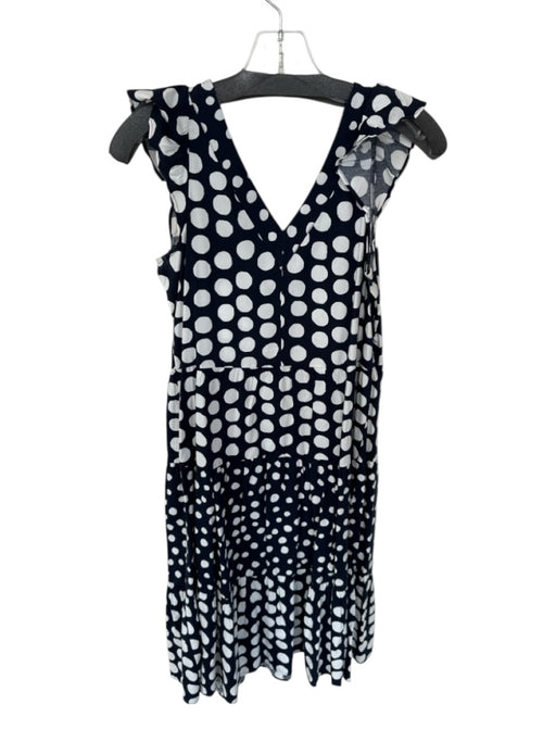Loft Size XXSP Navy & white Cotton Flutter Sleeves Polka Dot V Neck Dress Navy & white / XXSP