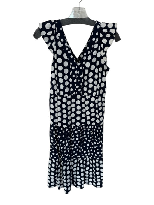 Loft Size XXSP Navy & white Cotton Flutter Sleeves Polka Dot V Neck Dress Navy & white / XXSP