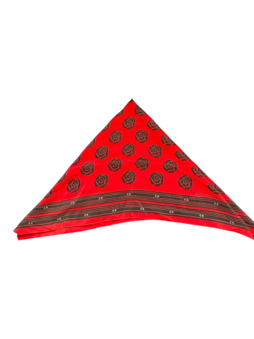 Christian Dior Red & Black Silk Roses Lines scarf Red & Black / M