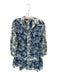 Miss June Paris Size Est S Blue & Cream Cotton Long Balloon Sleeve Buttons Dress Blue & Cream / Est S