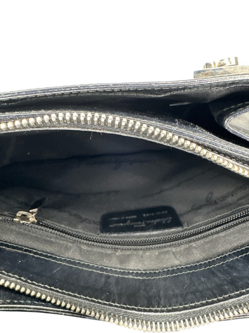 Salvatore Ferragamo Black & Silver Leather Shoulder Strap Side Buckle Bag Black & Silver / M