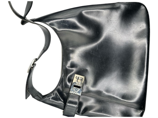 Salvatore Ferragamo Black & Silver Leather Shoulder Strap Side Buckle Bag Black & Silver / M