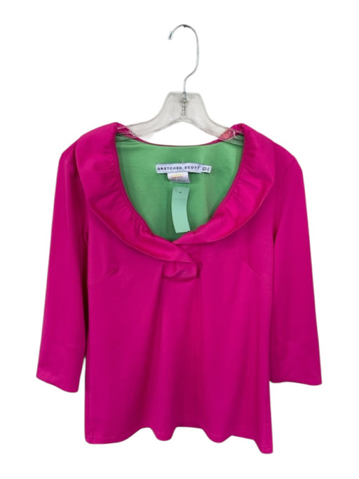 Gretchen Scott Size XS Pink & Green Polyester Ruffle Collar Sleeveless Top Pink & Green / XS