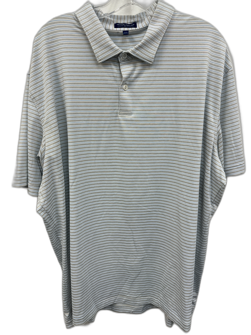 Peter Millar Size XXL Tan & White Synthetic Striped Polo Athleisure Short Sleeve Tan & White / XXL