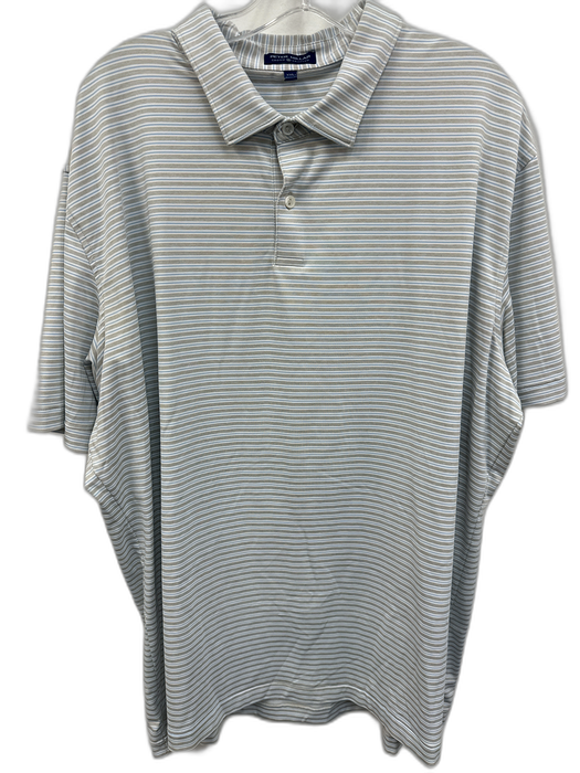Peter Millar Size XXL Tan & White Synthetic Striped Polo Athleisure Short Sleeve Tan & White / XXL