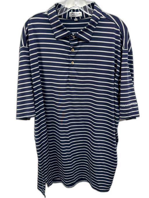 Peter Millar Size XXL Navy & Gray Synthetic Stripe Polo Athleisure Short Sleeve Navy & Gray / XXL
