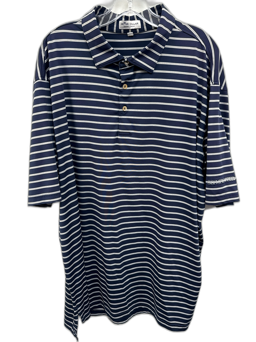 Peter Millar Size XXL Navy & Gray Synthetic Stripe Polo Athleisure Short Sleeve Navy & Gray / XXL