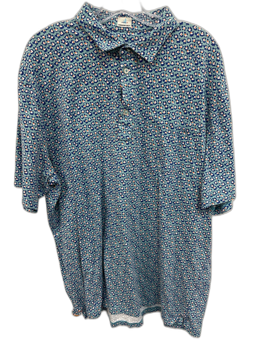 Johnnie O Size XXL Green & Blue Cotton Blend Abstract Polo Men's Short Sleeve Green & Blue / XXL