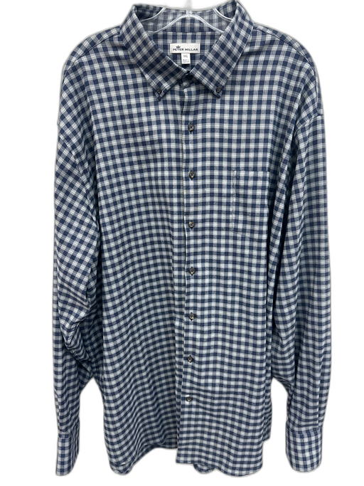Peter Millar Size XXL Navy & Gray Wool Blend Plaid Flannel Long Sleeve Shirt Navy & Gray / XXL