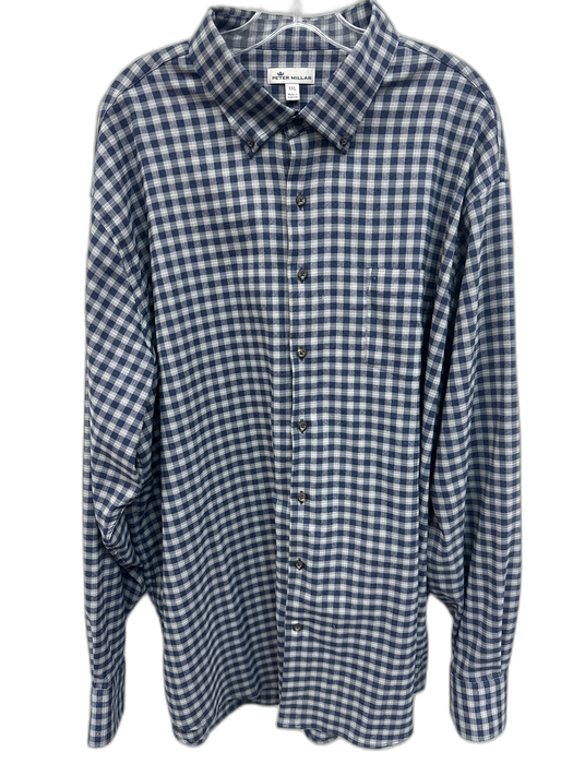 Peter Millar Size XXL Navy & Gray Wool Blend Plaid Flannel Long Sleeve Shirt Navy & Gray / XXL