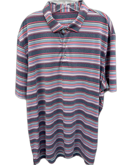 Johnnie O Size XXL Blue & Red Synthetic Striped Polo Athleisure Short Sleeve Blue & Red / XXL