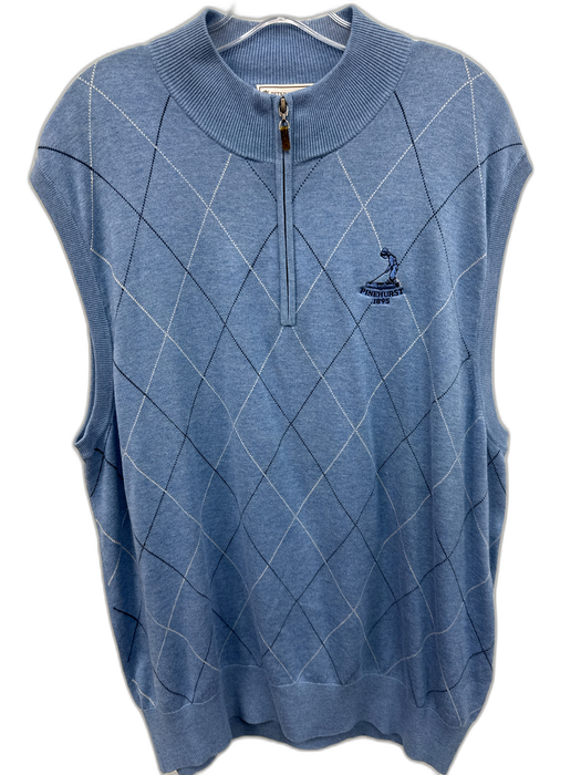 Peter Millar Size XXL Blue Silk Blend Argyle Quarter Zip Vest Men's Sweater Blue / XXL