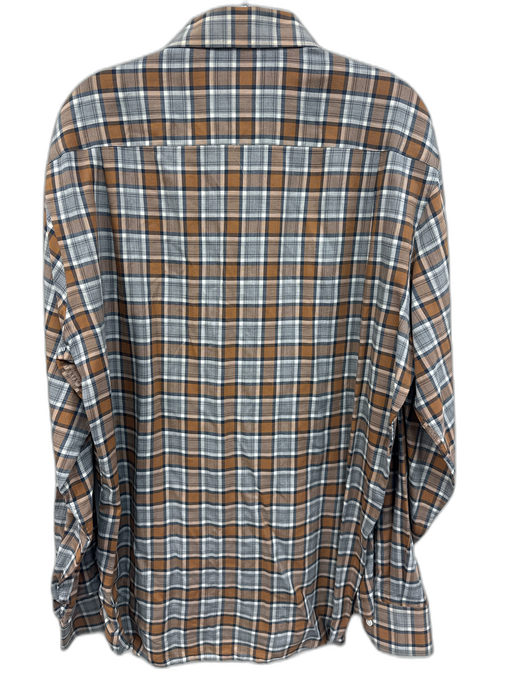 Peter Millar Size XL Tan & Gray Print Cotton Plaid Button Up Long Sleeve Shirt Tan & Gray Print / XL