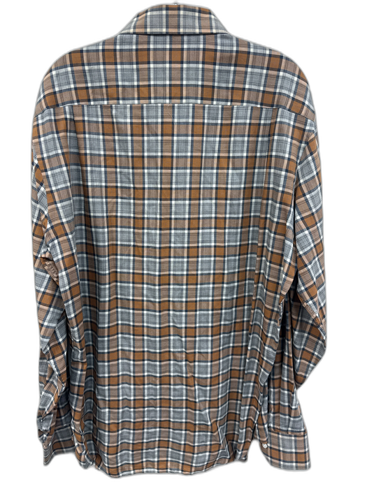 Peter Millar Size XL Tan & Gray Print Cotton Plaid Button Up Long Sleeve Shirt Tan & Gray Print / XL