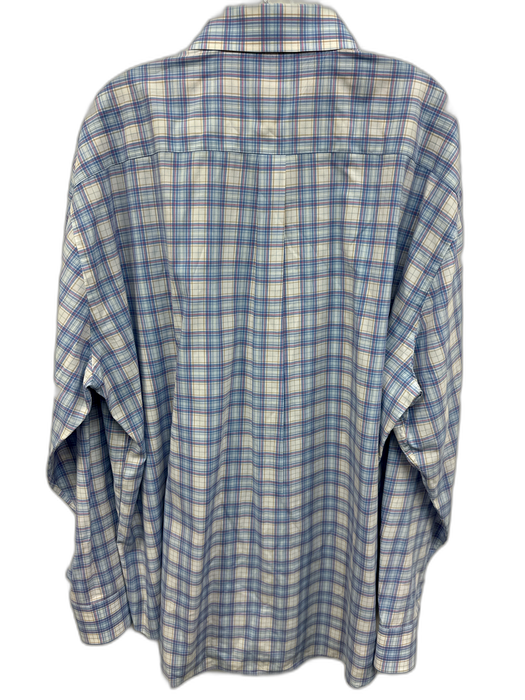 Peter Millar Size XXL Blue & White Cotton Plaid Button Up Long Sleeve Shirt Blue & White / XXL