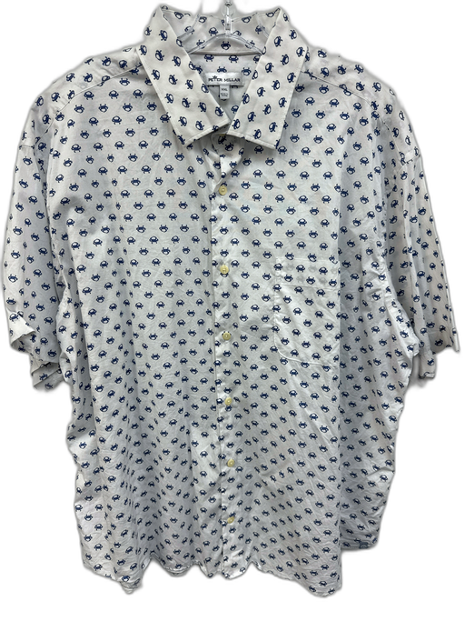 Peter Millar Size XXL White & Blue Cotton Crabs Button Up Men's Short Sleeve White & Blue / XXL