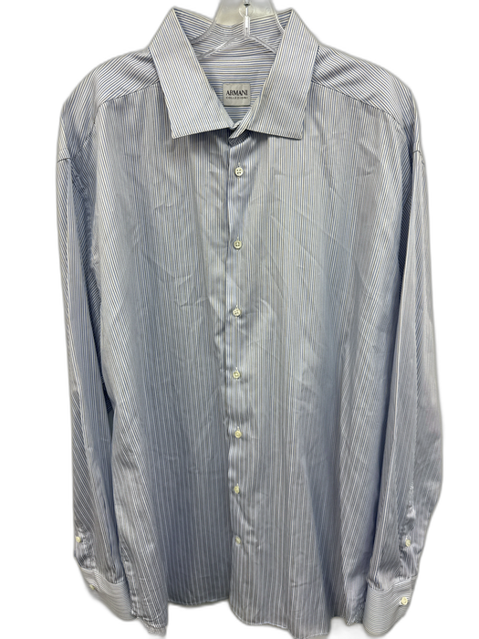 Armani Size 18 Blue & White Cotton Striped Button Up Men's Long Sleeve Shirt Blue & White / 18