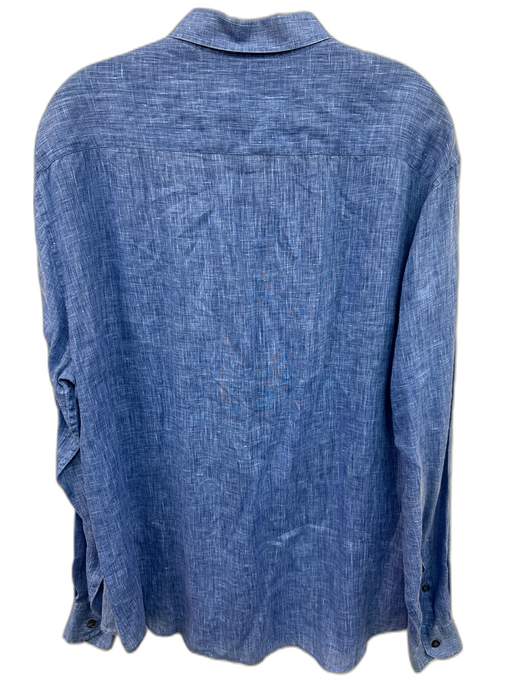Armani Size XXL Blue Linen Solid Button Up Spread Collar Men's Long Sleeve Shirt Blue / XXL