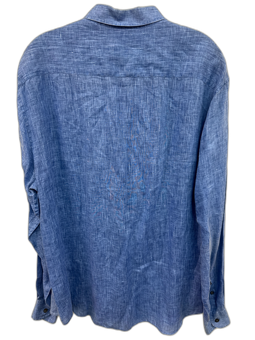 Armani Size XXL Blue Linen Solid Button Up Spread Collar Men's Long Sleeve Shirt Blue / XXL