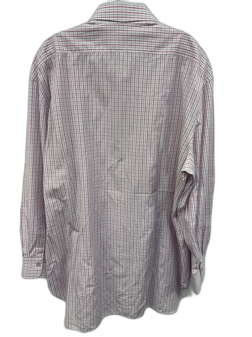 Kiton Size 18 Pink & White Cotton Plaid Button Up Men's Long Sleeve Shirt Pink & White / 18