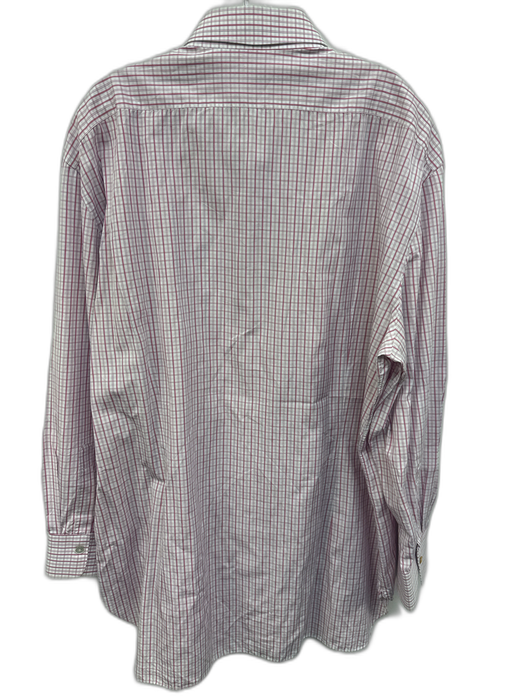 Kiton Size 18 Pink & White Cotton Plaid Button Up Men's Long Sleeve Shirt Pink & White / 18