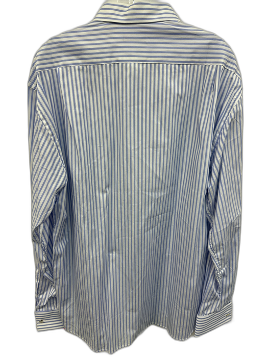 Valentino NWT Size 17.5 Blue & White Cotton Striped Button Up Long Sleeve Shirt Blue & White / 17.5