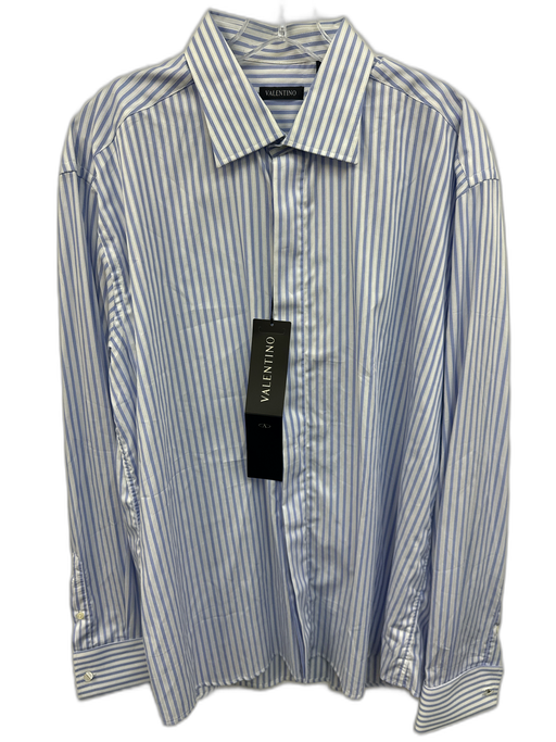 Valentino NWT Size 17.5 Blue & White Cotton Striped Button Up Long Sleeve Shirt Blue & White / 17.5