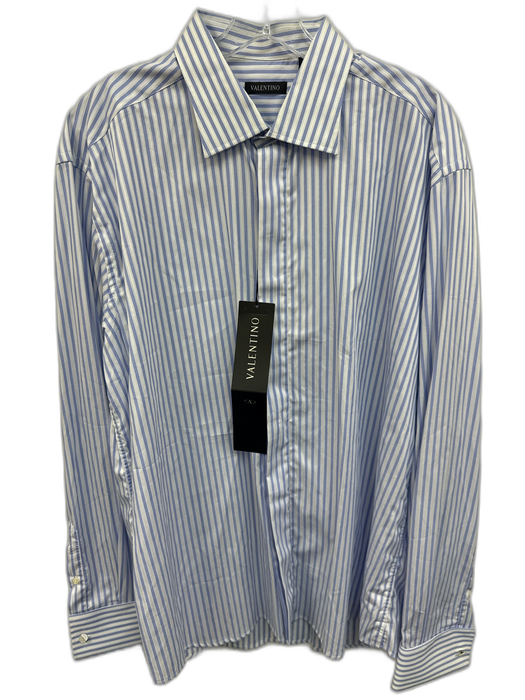 Valentino NWT Size 17.5 Blue & White Cotton Striped Button Up Long Sleeve Shirt Blue & White / 17.5