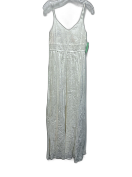 Island Compamy Size S White Linen Spaghetti Strap V Neck Gathered Waist Dress White / S