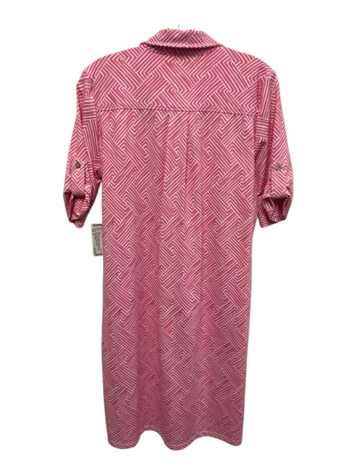 J. McLaughlin Size M Pink & White Nylon Blend 1/2 Sleeve Geometric Dress Pink & White / M