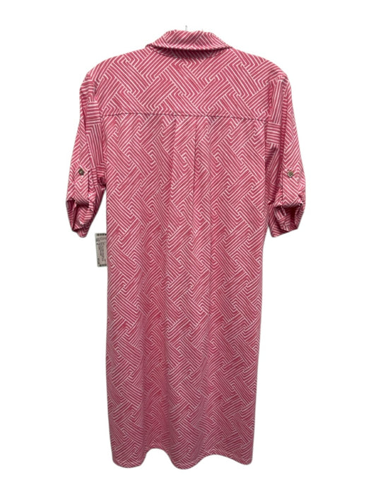 J. McLaughlin Size M Pink & White Nylon Blend 1/2 Sleeve Geometric Dress Pink & White / M
