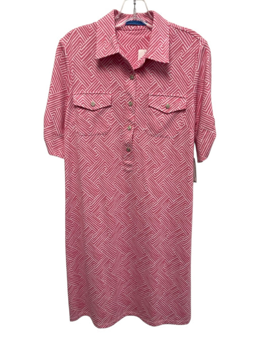 J. McLaughlin Size M Pink & White Nylon Blend 1/2 Sleeve Geometric Dress Pink & White / M