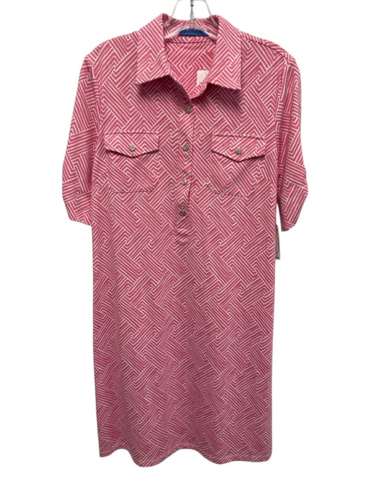 J. McLaughlin Size M Pink & White Nylon Blend 1/2 Sleeve Geometric Dress Pink & White / M