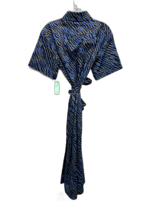 Tyler Boe Size S Blue, Black, Yellow Cotton Short Sleeve Button Fly Midi Dress Blue, Black, Yellow / S